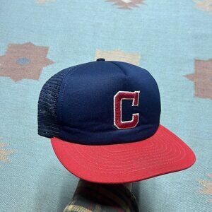 Vintage 80s trucker hat mesh cap Cleveland Indians plain logo MLB baseball